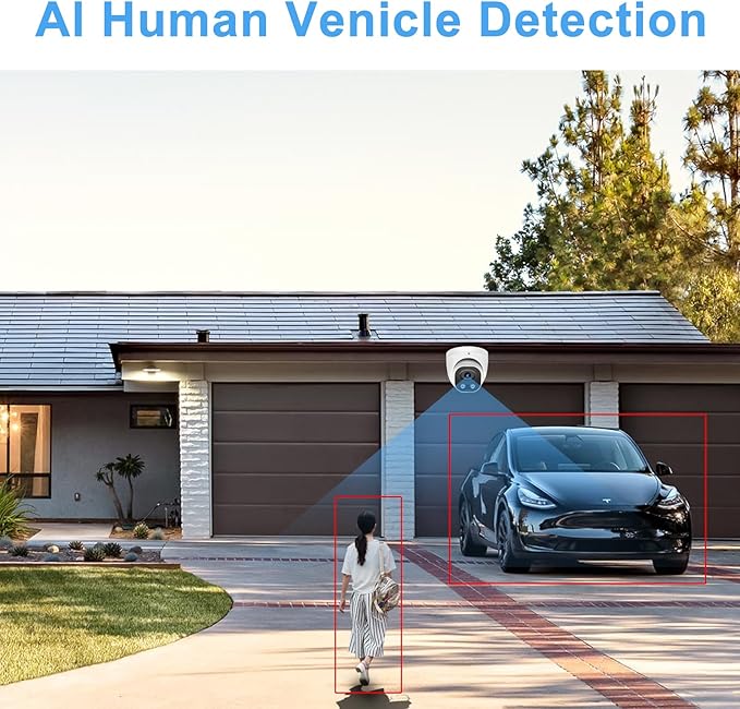 8MP 4K PoE IP Security Camera, H.265 Smart Dual Light Turret Dome Camera, Support Color Night Vision, Two Way Talk, SD Card Slot, 98ft Night Vision, 110°Wide Angle, Human/Vehicle Detection