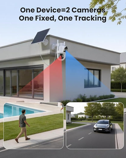 Hiseeu Solar Security Cameras Wireless Outdoor, Auto Tracking Dual-Lens Wireless Cameras for Home Security with 10" Touchscreen, 2.4 & 5GHz WiFi Pro 4MP 4 Cam-Kit, 2 Way Audio, 1TB HDD, 0 Monthly Fee