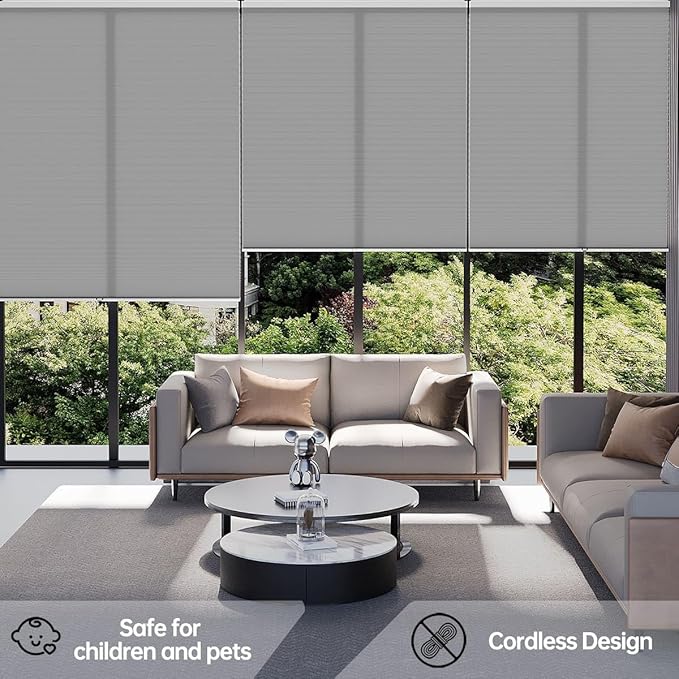 Cellular Shades Light Filtering Honeycomb Blinds for Indoor Windows, Cordless Cellular Shades 1.5 inch Cell Pleated for Bedroom Home Office, Custom Size, Half Shading Misty Lavender