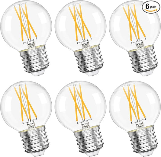 GvvooHome G16.5 LED Bulb Dimmable, 6W, 60 watt Equivalent, 4000K Neutral White E26 Globe Bulb, Round Edison Bulbs for Ceiling Fan, Pendant, Chandeliers, 90+CRI 600LM, 6 Pack