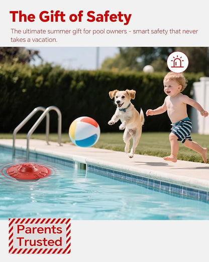 Pool Alarm for Inground & Above Ground Pools – Floating Pool Safety Alarm with 110dB Siren, Adjustable Sensitivity, Weatherproof– Covers up to 20' x 40' – Protects Kids & Pets (Red+Black)
