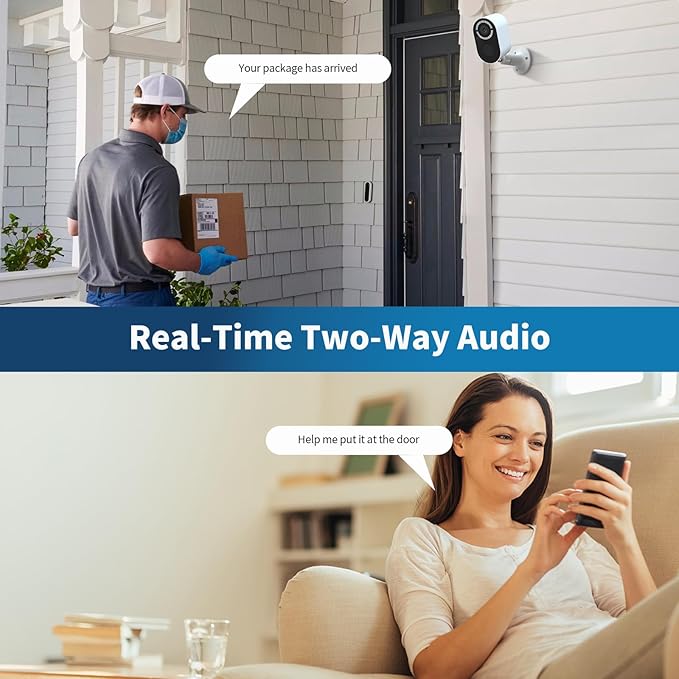 Security Cameras Wireless Outdoor, 2K Battery Powered WiFi Camera with AI Motion Detection, Spotlight Siren Alarm, Color Night Vision, 2-Way Audio, Waterproof Home Surveillance, Cloud/SD Storage