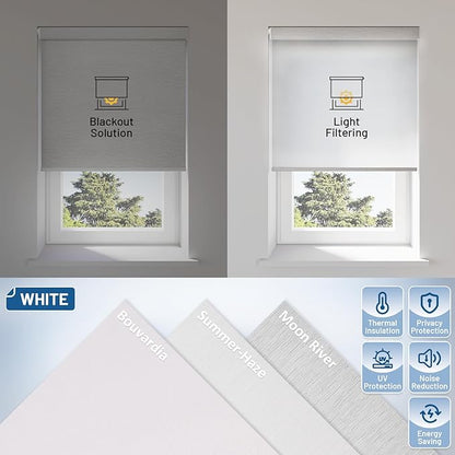 No Drill Motorized Blinds with Remote, No Tools Automatic Blinds for Window, Blackout Motorized Shades, Light-Filtering Smart Blind, Rechargeable, Customized Size, White
