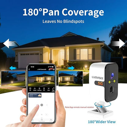 Luovisee 2.4/5G WiFi Cameras for Home Security with Solar Panel,Pan Rotating 180° Magnetic Security Camera Wireless,No Monthly Fee, Motion Detection,Work with Alexa,IP65 Weatherproof,Outdoor & Indoor
