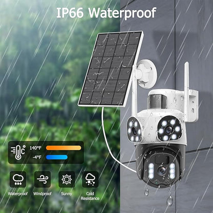 4K Solar Security Camera Wireless Outdoor with Dual-Lens,2.4G WiFi Cameras for Home Security with WiFi 6,8MP Color Night ViSion,PIR Motion Detection,Auto Tracking,2-Way Audio,Spotlight Siren,Alexa