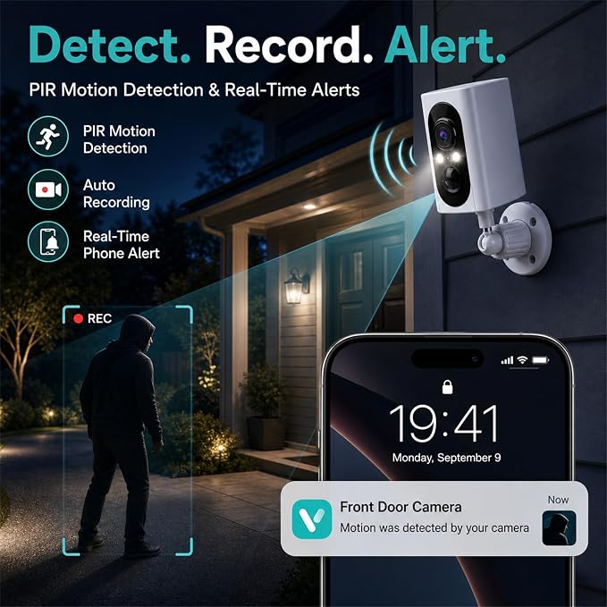 355° Pan Rotate Cameras 2 Pack, 2K Video, Security Cameras Wireless Outdoor