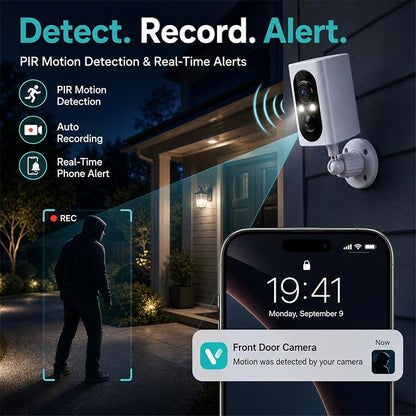 355° Pan Rotate Cameras 2 Pack, 2K Video, Security Cameras Wireless Outdoor