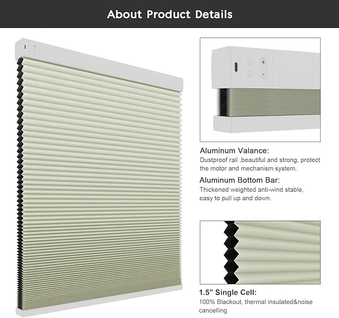 Changshade Blackout Smart Blinds Cellular Shades for Windows Doors Motorized with Remote Control, Custom Size Automatic Honeycomb Blind Electric Power Work with Alexa, Google Home, Beige