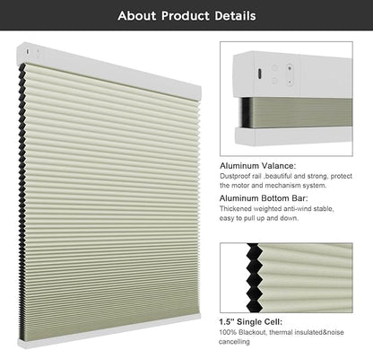 Changshade Blackout Smart Blinds Cellular Shades for Windows Doors Motorized with Remote Control, Custom Size Automatic Honeycomb Blind Electric Power Work with Alexa, Google Home, Beige