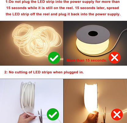 BENLUN AC 110V COB LED Strip Lights Outdoor Waterproof 65.6ft, 3000K Warm White Super Bright 200W CRI 90+ LED Rope Light, IP65 Flexible Cuttable, for Bedroom Garden Commercial House