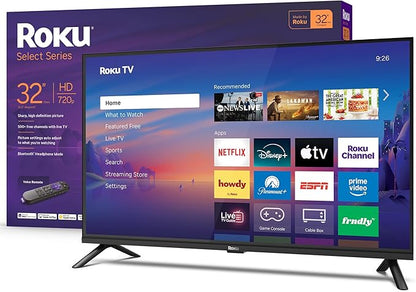 Roku Smart TV 2026 – 32-Inch Select Series, 720p HD TV – Roku TV with Voice Remote – Flat Screen LED Television with Wi-Fi for Streaming Live Local News, Sports, & Movies – Bluetooth Headphone Mode