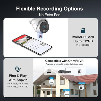 Anpviz Commercial 0.0008Lux@F1.0 Starlight 24/7 Color Night Vision PoE IP Camera Outdoor, Line Crossing Detection, Intrusion Detection, 4MP Human Vehicle Detection, Metal, WDR, IP67, IPC-D3443WD-SV