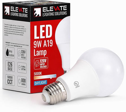 Elevate LED A19 Light Bulb, 9W (60W Equivalent), 5000K Daylight, E26 Base, Energy-Efficient Replacement for Lamps, Ceiling Fixtures, Residential & Commercial Use