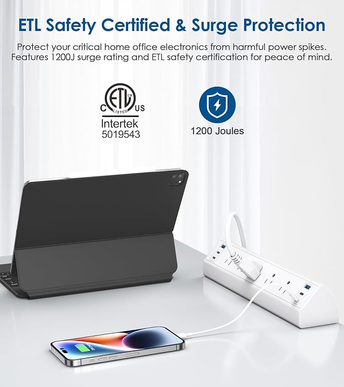 Jgstkcity Desk Clamp Power Strip USB C,Table Surge Protector (Pack of 15)