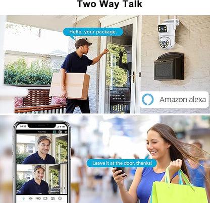 1080P PTZ Outdoor Security Camera, Dual Lens Linkage Wireless WiFi Cameras for Home Security, 360° View Auto Tracking Surveillance Camera with Human Detection, Color Night Vision, Two-Way Audio