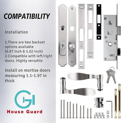 House Guard Storm Door Handle Replacement with Lock, Fits Storm & Screen Doors, Compatible with 1.1-1.97 Inch Thick Doors, 0.87 Inch & 1.02 Inch Backset Options (Brushed Nickel)