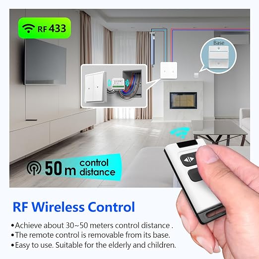 DieseRC WiFi Smart Roller Shutter Controller Module with 433Mhz RF Remote Control, Tuya APP WiFi Control Compatible with Alexa/Google Home APP Control and Manual Switch