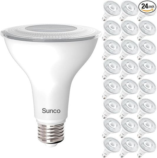 Sunco PAR30 LED Bulb, Exterior Flood Lighting, Long Neck Recessed Light Bulbs, 1200 LM, 11W (75W Equivalent), 3000K Warm White, Dimmable, E26 Base, High Brightness, Indoor/Outdoor UL 24 Pack.