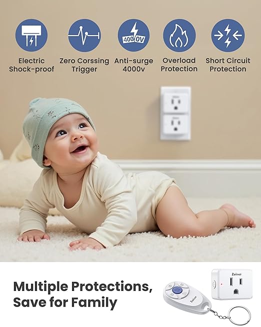 Zoiinet Mini 3-Gang Remote Control Outlet Plug Switches, Mini Key Design, Expandable Wireless Light Switches, No Wiring No WiFi, 300 ft, 15A/1500W, for Household Appliances