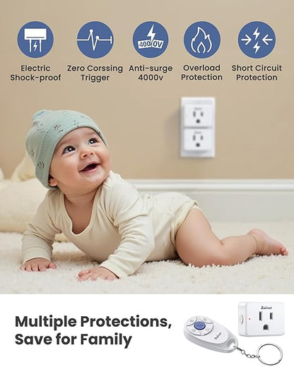 Zoiinet Mini 3-Gang Remote Control Outlet Plug Switches, Mini Key Design, Expandable Wireless Light Switches, No Wiring No WiFi, 300 ft, 15A/1500W, for Household Appliances