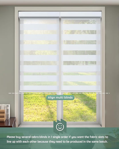 Yoolax Motorized Zebra Blinds Compatible with Alexa, Smart Dual Layer Shades with Privacy Light Control, Electric Horizontal Window Blind Customized Size for Home Office (90% Shading White Matte)