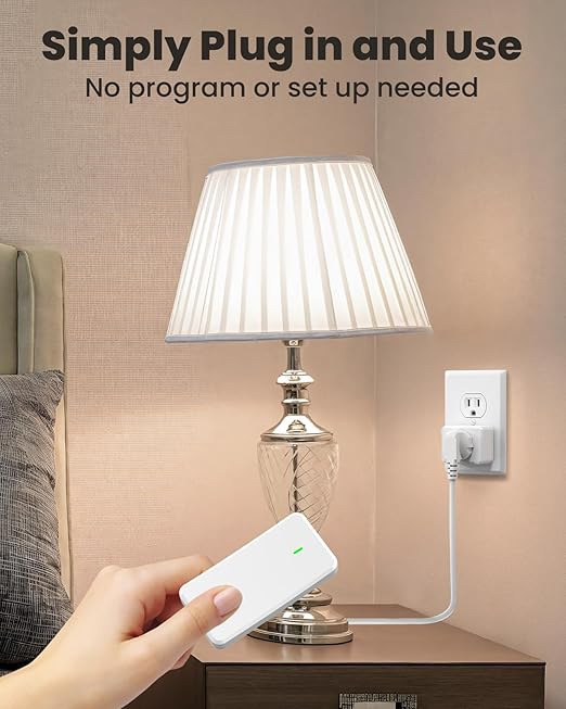 Remote Control Outlet Wireless Wall Mounted Light Switch, Compact Indoor Electrical Plug in On Off Power Switch for Lamp, Home Appliances, 300 Feet RF Range, Removable Buckle, FCC Listed