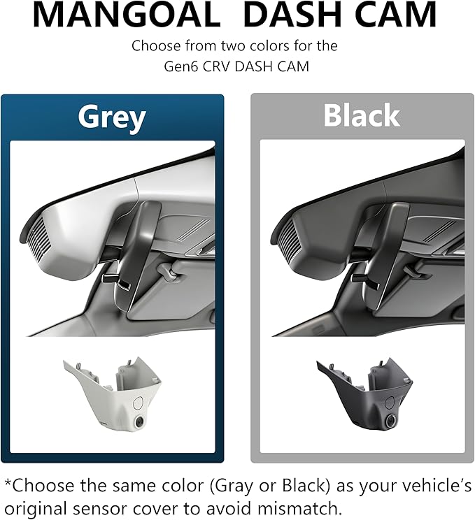 Mangoal 4K Honda CRV Dash Cam Custom fit for Gen6 CR-V & CR-V Hybrid 2023-2026(Gray)(Model B), Integrated OEM Look, UHD 2160P Video, WiFi & App, GPS, 64GB Card