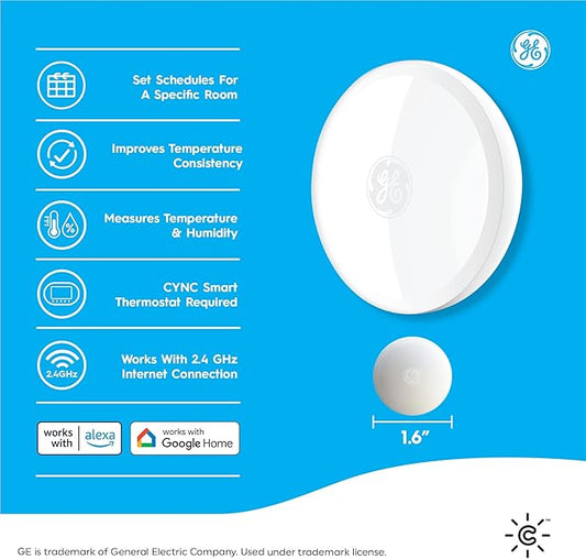 GE Cync Smart Temperature Sensor, Works with Cync Smart Thermostat (Required and Sold Separately) to Reduce Hot and Cold Spots, Easy Mounting and DIY Installation, White