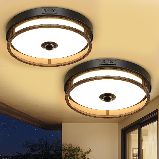 2Pack 12" LED Motion Sensor Outdoor Ceiling Light for Porch, Brown