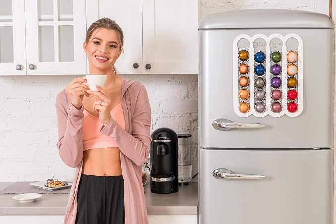 Demi's Home Magnetic Coffee Pod Holder for Nespresso Vertuo Capsules - Suitable to be Mounted on the Fridge (White)