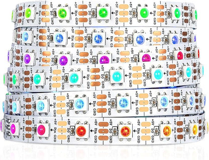 SEZO WS2812B LED Strip Light 16.4FT 60Pixel/M 300LEDs DC5V Individual Addressable LED Strip SMD5050 RGB Dream Color Programmable LED Light Strip Flexible IP30 Non-Waterproof White PCB