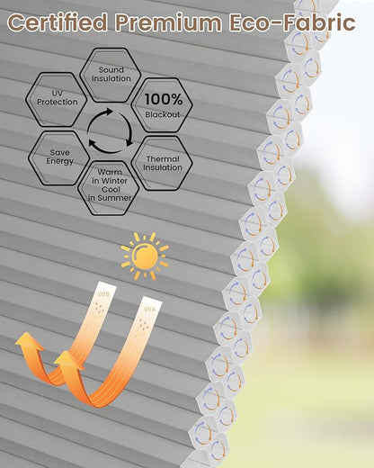 Kincmo Motorized Cellular Shades, Custom Motorized Blinds with Remote, Cordless Smart Electric Honeycomb Blinds Work with Apple HomeKit, Alexa, Google (100%-Blackout-Double-Cell Grey)