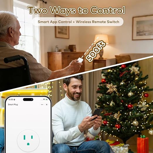 NineLeaf Slim WiFi Smart Plug w Switch, Remote App Control, 15A/1500W, Compatible with Alexa/Google Home via Tuya, Compact Design Control Anywhere,Timer/Schedule, TUV FCC, 2.4G Only(1Remote 6Outlets)