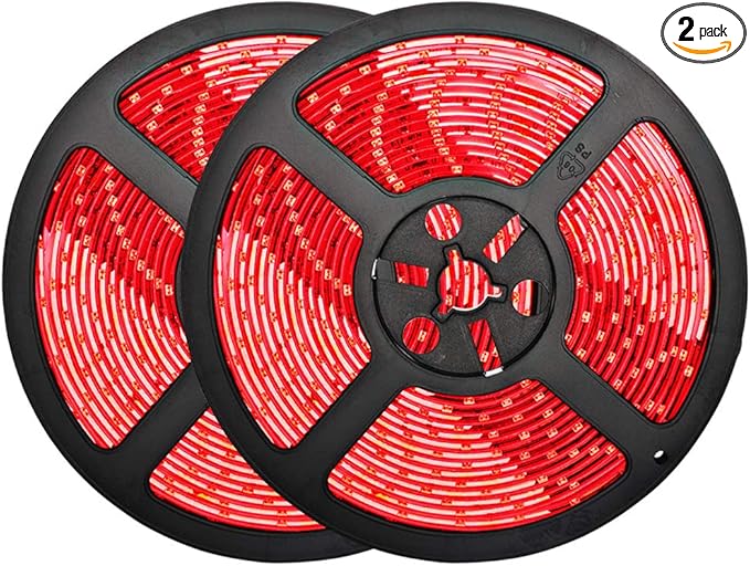 32.8ft Red LED Strip Lights, Waterproof IP65 SMD2835 Dimmable 600LEDs 12V Cuttable Under Cabinet, Car, Bar, Bedroom, Holiday Decoration Lighting LED Tape 2 Rolls