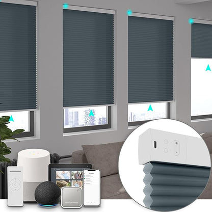 Changshade Smart Blinds Cellular Shades for Windows Doors Motorized with Remote Control, Custom Size Automatic Honeycomb Blind Electric Power Work with Alexa, Google Home, Light Filtering, Dark Blue