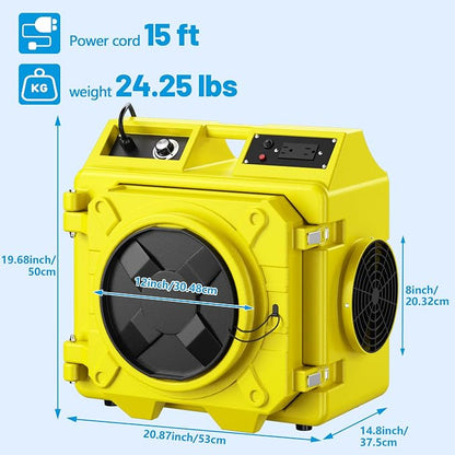 Stackable Negative Air Scrubber 550CFM, 3-Stage H13 HEPA Air Purifier with MERV10 & Carbon Filters, Heavy Duty Air Machine for Water Damage, Mold Remediation, Industrial & Commercial, Lemon 3PC
