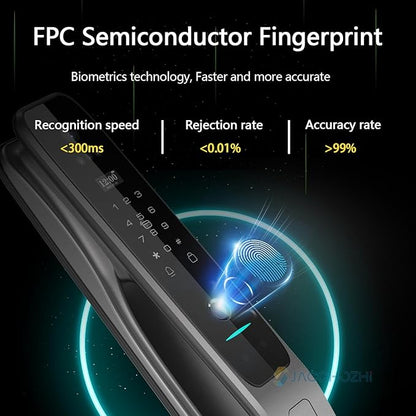 3D Face Recognition Smart Lock with Camera - Palm Vein & Fingerprint Keypad Door Handle - Video Doorbell, 4" HD Screen - Keyless Entry Electronic Mortise Deadbolt for Front Door, Waterproof