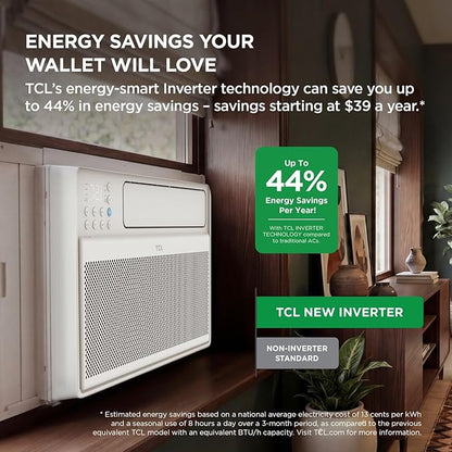 TCL 10000 BTU Q-Series Smart Inverter Window AC Unit, Best Quiet Energy Saving 115V Air Conditioner for Rooms up to 450-Sq. Ft., EZ Install, Control with Alexa, Google Assistant & TCL Home App