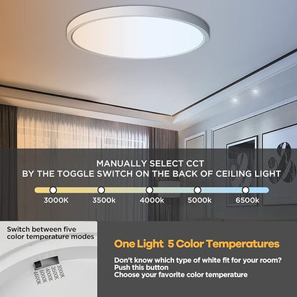 TALOYA Dimmable Flush Mount Ceiling Light,12Inch,20W,5 CCT,LED Ceiling Light Fixture for Bedroom,Kitchen,Living Room,White