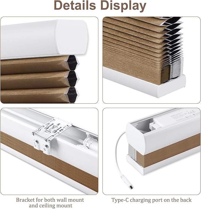 Godark Motorized Blackout Cellular Shades Compatible with Alexa/Google Home Electric Blinds Smart Honeycomb Shades for Windows Automatic Blinds with Remote Custom Size-Brown