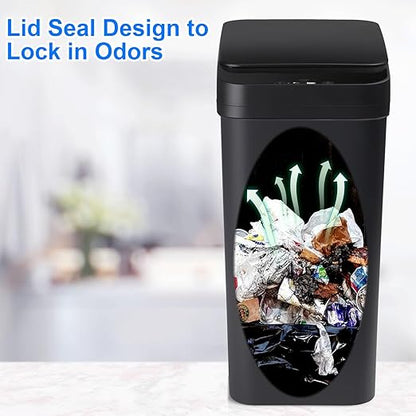Anborry Bathroom Automatic Trash Can 4 Gallon Touchless Motion Sensor Small Garbage Can with Lid Smart Electric Plastic Narrow Garbage Bin for Living Room Bedroom Office Kitchen (Black)