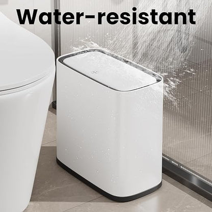 Bathroom Trash Can with Lid and Wheels, 10L/2.6 Gal Small Slim Garbage Can