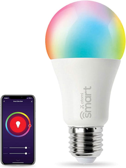 Atomi Smart Color Changing Light Bulb & Smart LED Bulb (2500K-9000K), Dimmable 60W Eq, | WiFi Control with iOS and Android App, Voice Control with Alexa, Google Great Color Lights for Bedroom