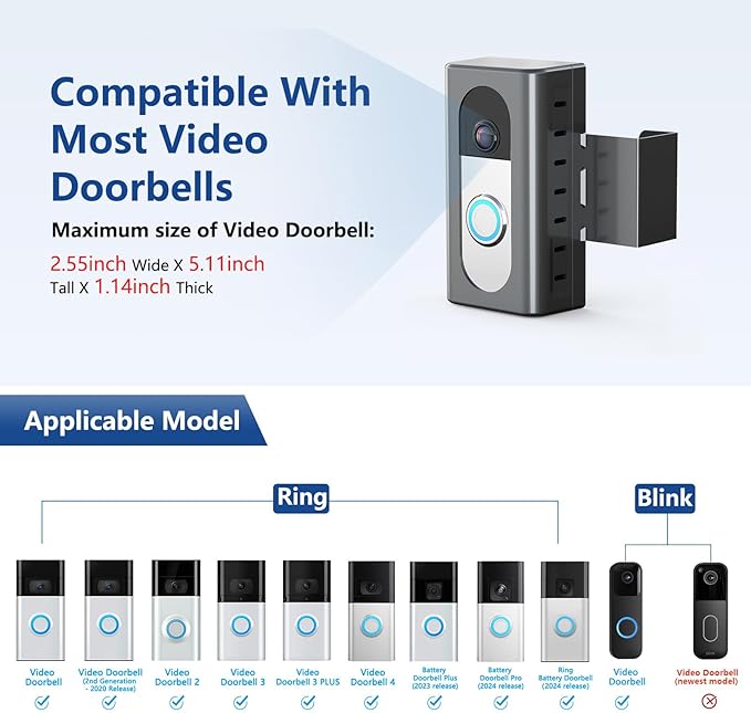 KIMILAR Anti-Theft Video Doorbell Mount Compatible with Most Wireless Video Doorbell, Adjustable Mounting Bracket Accessories for Houses, Apartments, Businesses