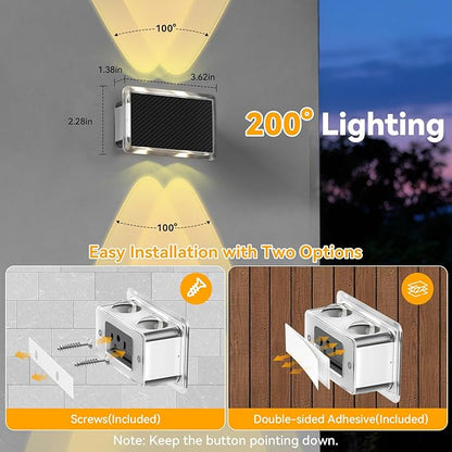 TECKNET Solar Fence Lights, Up Down Lights & 200°Wide Lighting, 8 Modes RGB Color Changing, 6 Pack, IP66 Waterproof Dual-Lens LED Decorative Lights for Wall/Garden/Fence/Patio/Backyard