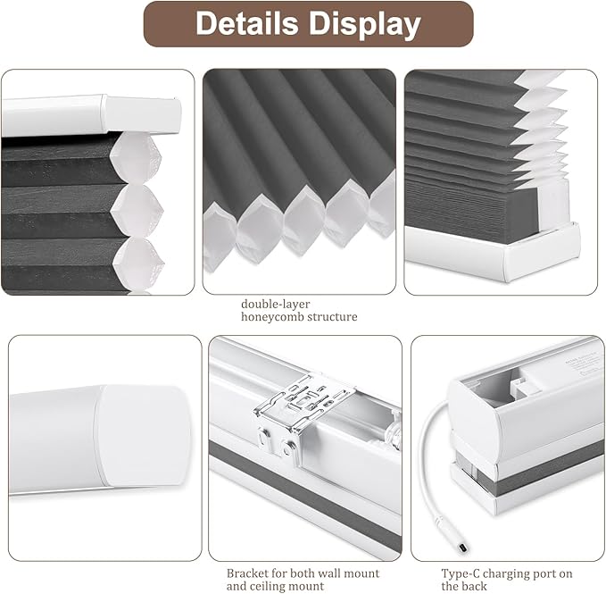 Godark Motorized TDBU Cellular Shades with Remote Control Smart Honeycomb Blinds Compatible with Alexa Google Home Smarthings Custom Double Cellular Light Filtering for Indoor Windows Doors-Black