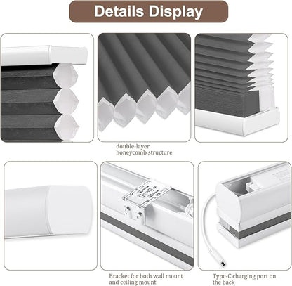 Godark Motorized TDBU Cellular Shades with Remote Control Smart Honeycomb Blinds Compatible with Alexa Google Home Smarthings Custom Double Cellular Light Filtering for Indoor Windows Doors-Black