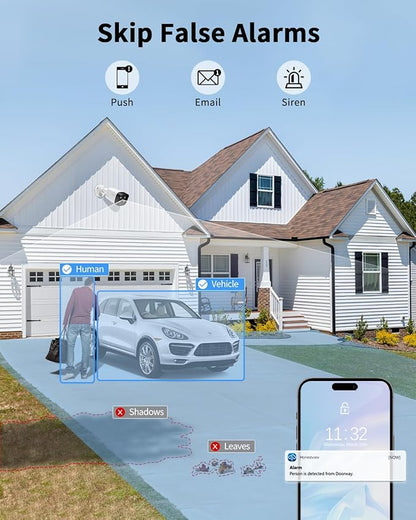 《130°Wide Angle & 2-Way Audio》Outdoor Security Camera System, IP Wired Cameras, 4K Video Surveillance for Home, Surveillance DVR Kits