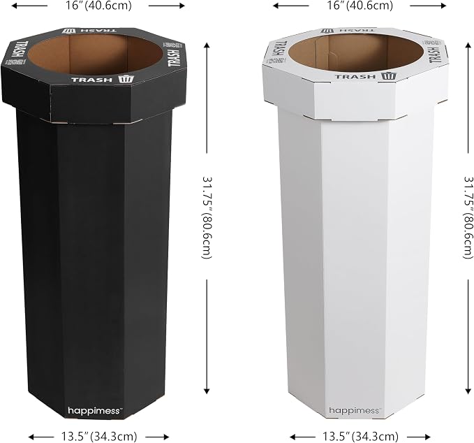 happimess Fleur 25 Gal Trash Can Bin, Charcoal Black/Cotton White, Set of 2