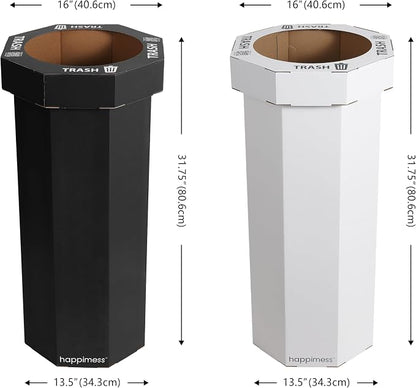 happimess Fleur 25 Gal Trash Can Bin, Charcoal Black/Cotton White, Set of 2